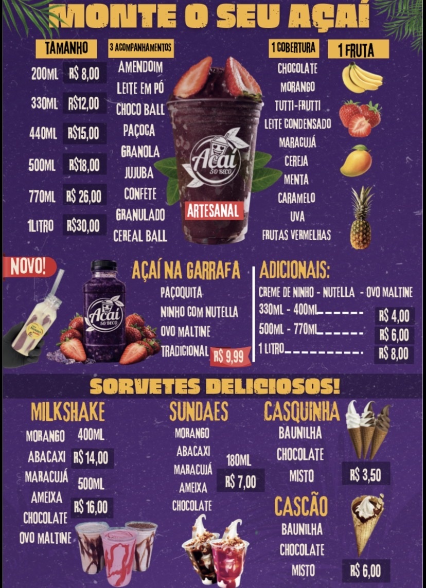 Cardápio Açaí do Beco